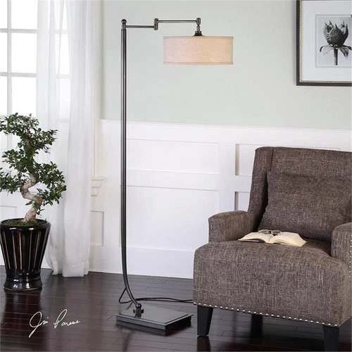 Uttermost Lamine Iron and Fabric Floor Lamp in Dark Bronze and Beige - Picture 2 of 5