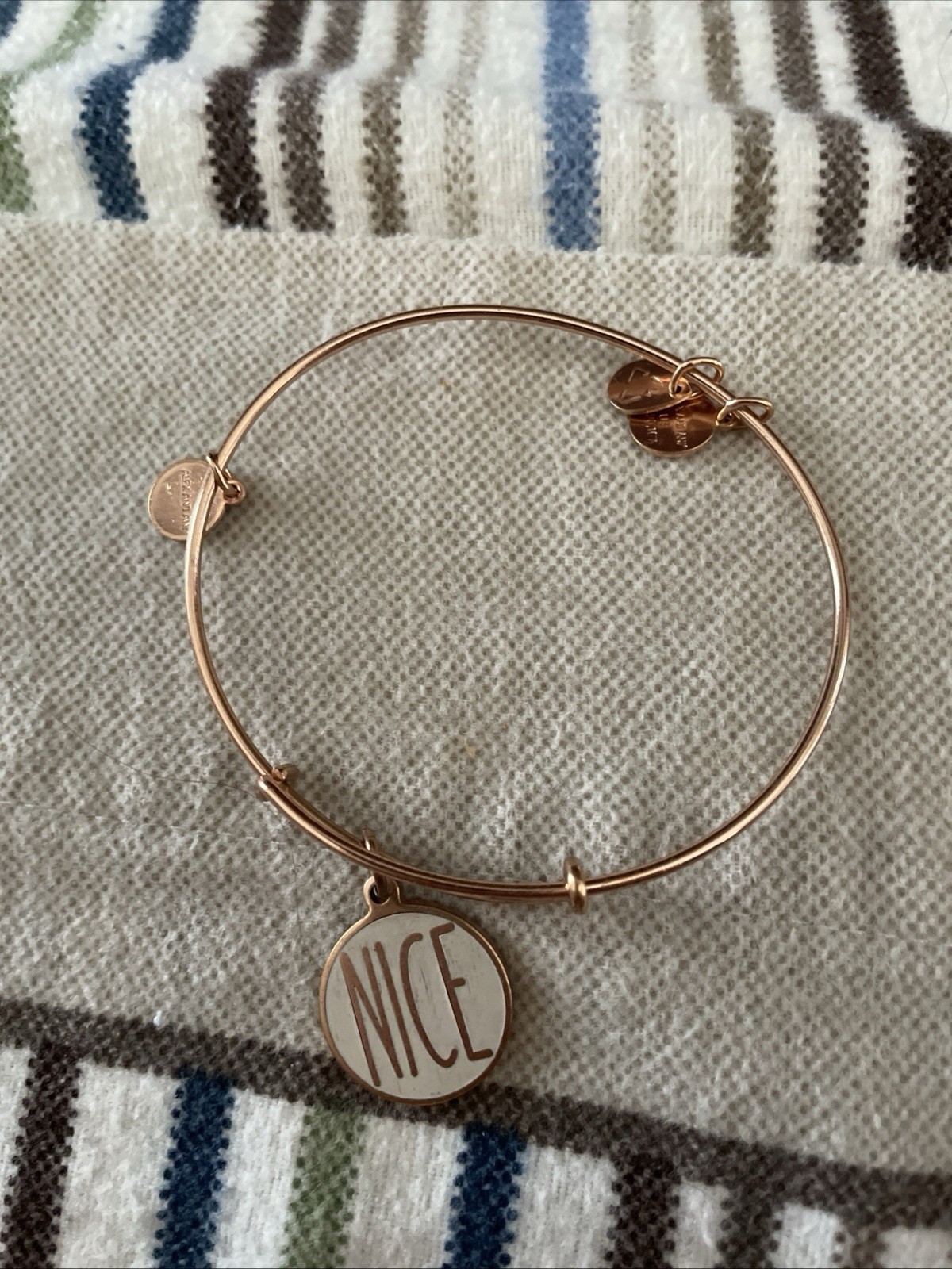 ALEX AND ANI naughty or nice Gold Tone Bangle Bracelet Slip-On Dangle Charm
