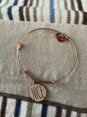 ALEX AND ANI naughty or nice Gold Tone Bangle Bracelet Slip-On Dangle Charm 