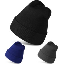 3-Pack Knitted Beanie Hats for Men, Women Teens - Black, Navy, Gray