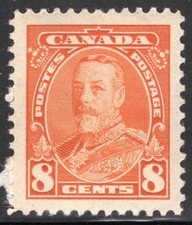 Canada Stamp Scott #222, 8c, King George, Orange, MHR, SCV$2.50