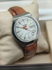 Refurbished  seiko 5 vintage white dial leather strap day/date  Men's watch