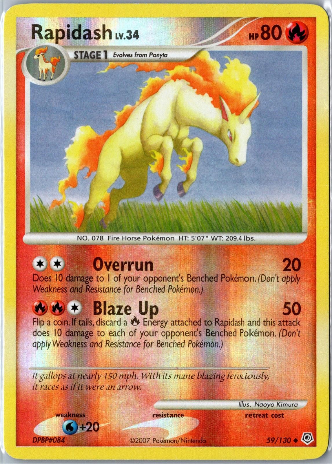 Pokemon Card - Rapidash 59/130 Diamond & Pearl Uncommon Reverse Holo MP