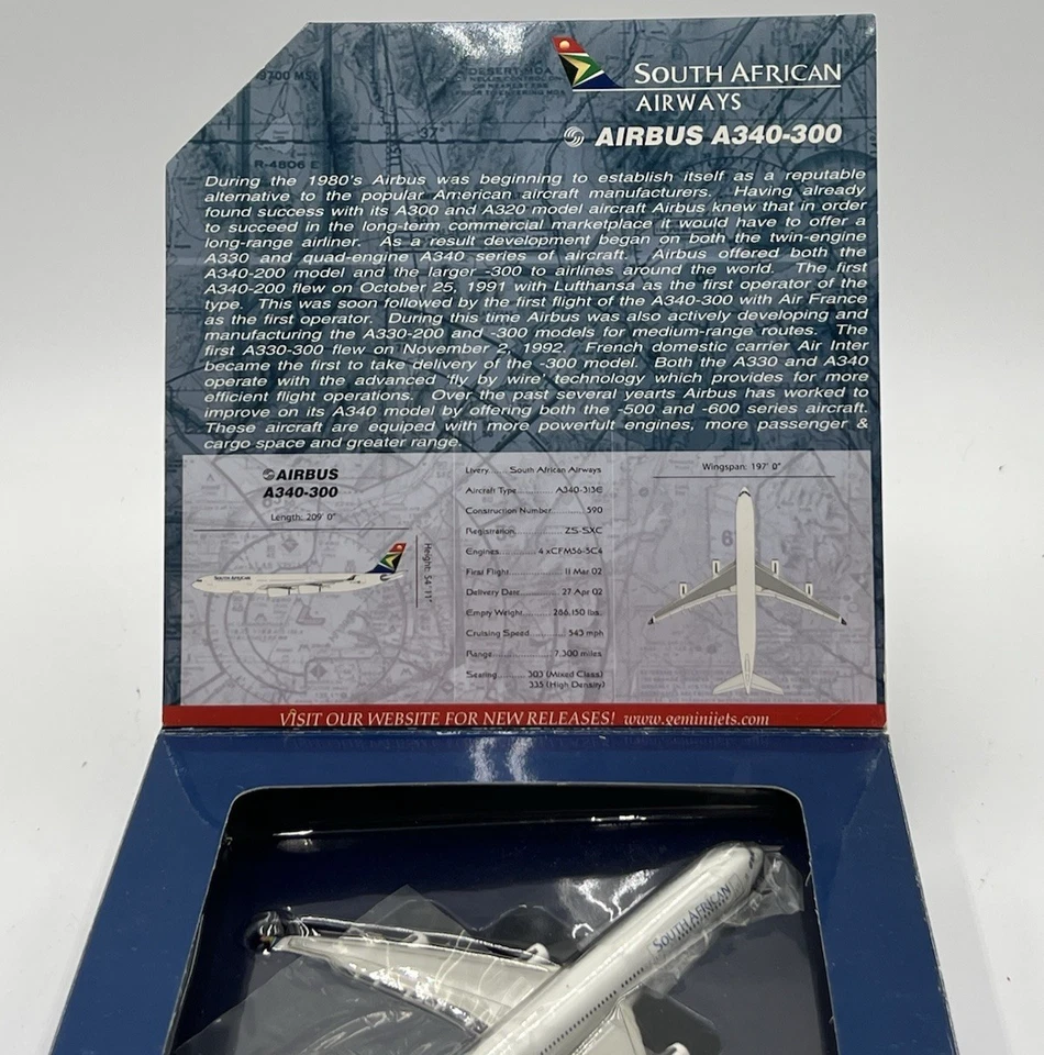 GeminiJets 1:400 South African Airways Airbus A340-300 Die-Cast Plane ZS-SXC - Image 3 of 4