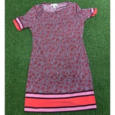 Michael Kors Red Pink Floral Striped Hem Short Sleeve Shift Dress Large