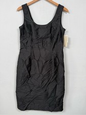 NWT Vintage Barraza Black 100% Silk Crinkle Sheath Dress Scoop Neck Size 10