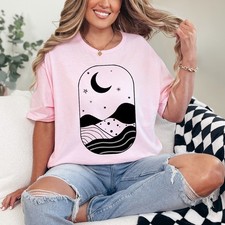 Celestial Moon Stars Womens Ring-Spun T-Shirt Boho Nature Gift For Her