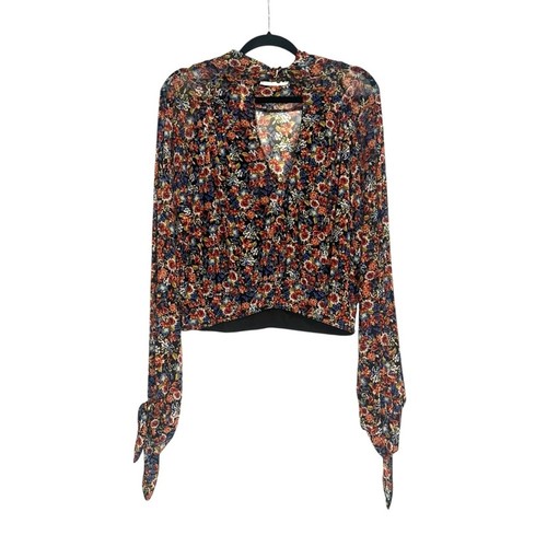 Free People Camicetta cropped manica lunga floreale a rete tutto imbottito XS - Foto 5 di 9