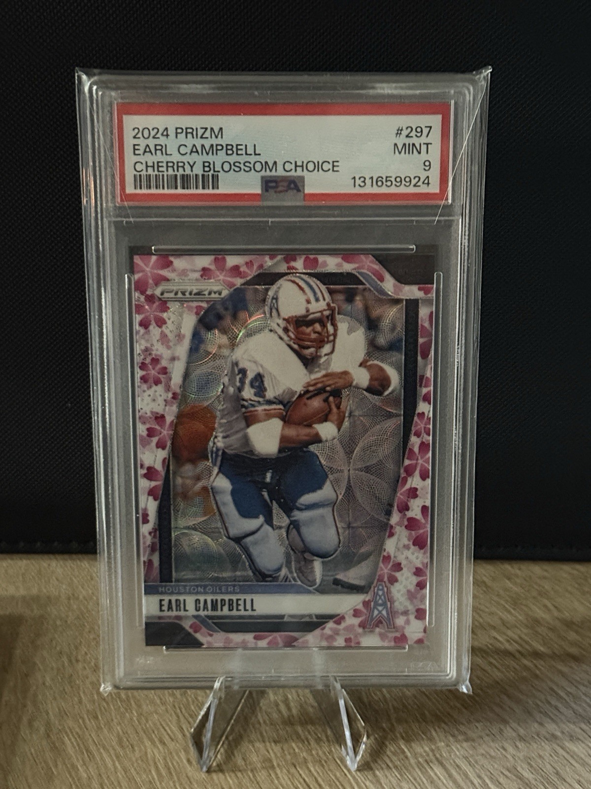 Panini 2024 Prizm Earl Campbell Houston Oilers #297 Cherry Blossom /15 PSA 9