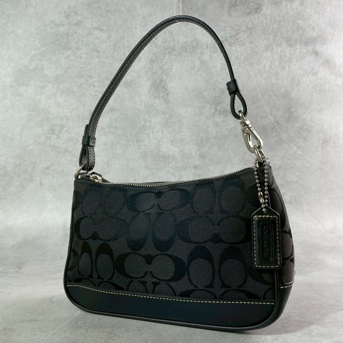 Coach Signature Demi mini Pouch Hand Bag Canvas Leather Black 6094