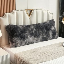 Shaggy Fluffy Faux Fur Body Pillow 54" x 21" Pack of 1 Tie Dye Dark Grey