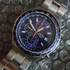 Seiko Pilot 7T92 Chronograph Blue Watch Used with Battery Replaced