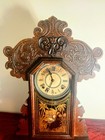 Victorian Antique Wooden Mantel Clock Mechanical Bird Motif Roman Numerals — photo 3