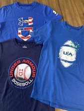 Lot Of 3 Under Armour Boys Tshirts Size Medium Youth Blue Red Baseball Football