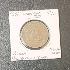 1852 Bank of Upper Canada Heaton & Sons Merchant Token 1/2 Penny VF/XF