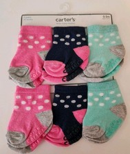 Carters Socks Baby Girl 0-3 Month Polka Dot Pink Blue Non Slip Grip Infant NEW