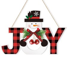 Wooden Christmas Door Wreath for Front Door Sign Snowman Wall Signs Decoratio...