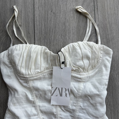 NEW ZARA linen blend Corset Bustier sweetheart ruched Top Ivory/cream - Size XS - Picture 5 of 19