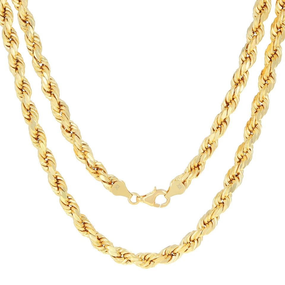 10K Yellow Gold 7mm Diamond Cut Rope Chain Mens Wide Italian Necklace 18"- 30"