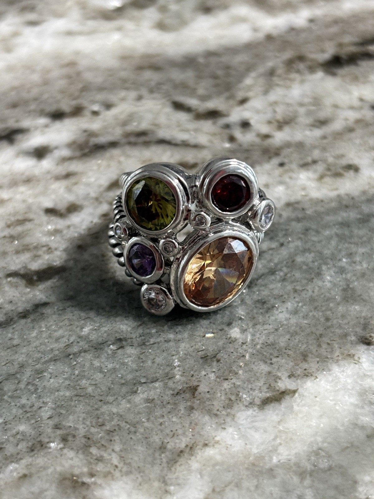 Silver Cable CZ Gemstone Cluster Ring - image 1