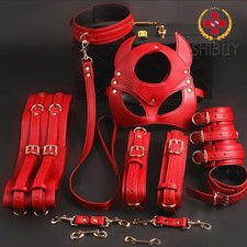 Handcuff Ankle Cuffs Rope Blindfold Whip Collar Slave Set