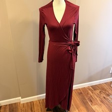 GAP True Wrap Long Sleeve Jersey Knit Balletcore Midi V Neck Burgundy Fairy Boho