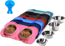 Pet Dog Bowls 2 Stainless Steel Dog Bowl with No Spill Non-Skid Silicone Mat  P