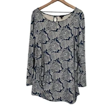 Talbots Womens Scoop Neck Long Sleeve Paisley Tunic Length Blouse Size 3X Petite