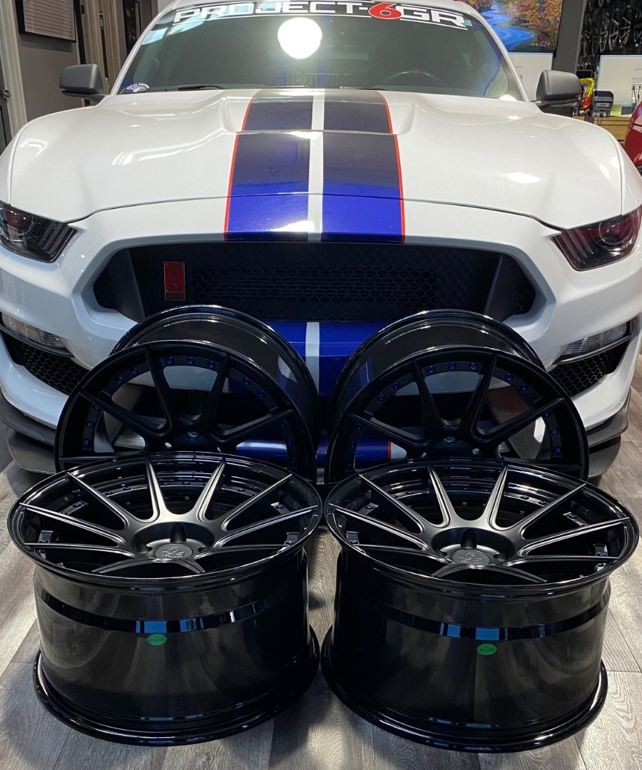 19' PROJECT 6GR TEN-L FULLY FORGED SATIN BLACK GLOSS LIP WHEELS FOR FORD GT350
