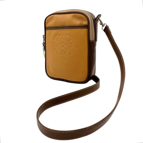 LOEWE Leather Anagram Embossed Shoulder Bag Brown from Japan