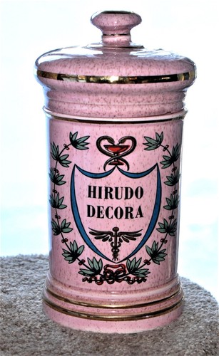ROBIN'S USA HIRUDO APOTHECARY DRUG PHARMACY STORE PINK CERAMIC JAR - Picture 1 of 6