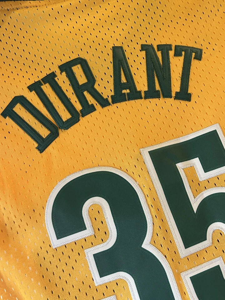 Camiseta Adidas NBA Seattle Sonics Kevin Durant Amarilla Talla Grande #35 Baloncesto Foto 4 de 4