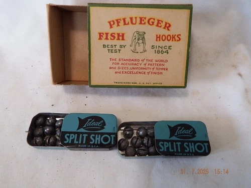 Vintage Pflueger Fish Hook Box & Ideal Split Shot Boxes-B565