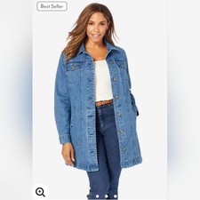 Eloquii Element Long Sleeve Belted Button Front Denim Jacket Mini Shirt Dress 18