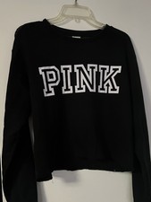 Victoria's Secret PINK Black Cropped Mesh Back Crew Neck Sweatshirt