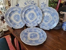 6 Antique Aqua Blue Transferware Staffordshire  Dinner Plates "Arabian Nigths"