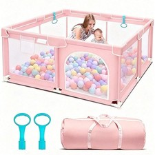 Baby Playpen Pink Portable Safety Playard with Soft Breathable Mesh Indoor Outdo