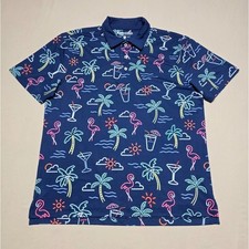 Chubbies Men Tropical Performance Polo Shirt Navy Flamingo Graphics Print Medium