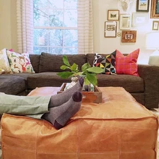 Top Quality Leather Moroccan Pouffe 30''Ottoman Boho Footstool Unstuffed