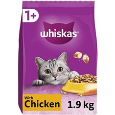 Whiskas 1+ Chicken Pack of 4 x 1.9 kg Bags, Adult Cat Dry Food 3.37 per kilo