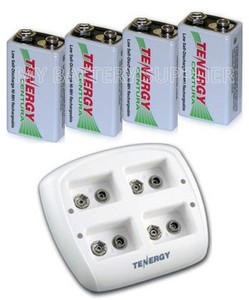 Tenergy Smart 9V Charger TN136 With Four Batteries Tenergy Smart 9V Charger TN136 With Four Batteries