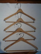 Wooden Hanger Lot of 4 unmarked Suit Pants 7x17" Vintage
