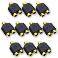 10X Gold Female RCA Phono to Twin RCA Y 2-Way Audio/Video Splitter Adapter LOT