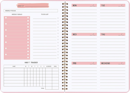 Undated Weekly Planner- Weekly Goals Notebook, A5 to Do List Planner, Habit Trac