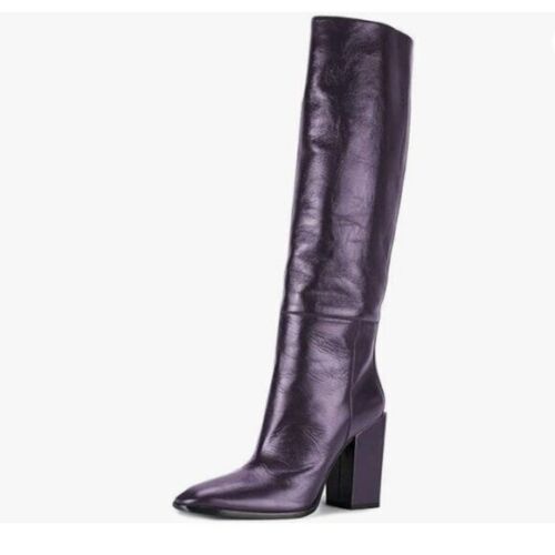 Darkorchid Women Fashion Knee High Stretch Long Boots Round Toe Block Heel Shoes