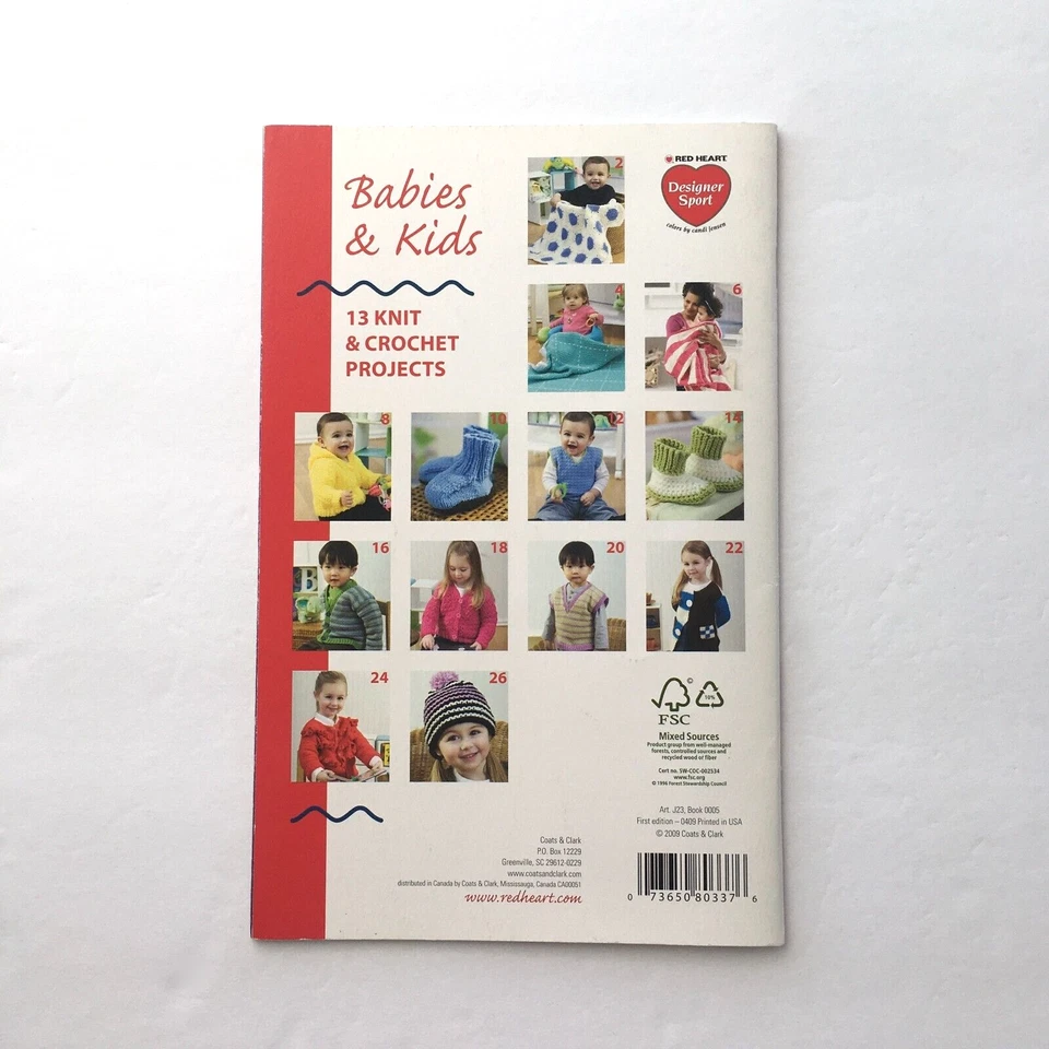 Red Heart Yarn Babies & Kids 13 Knit & Crochet Projects Booklet Designer Sport - Image 2 of 3