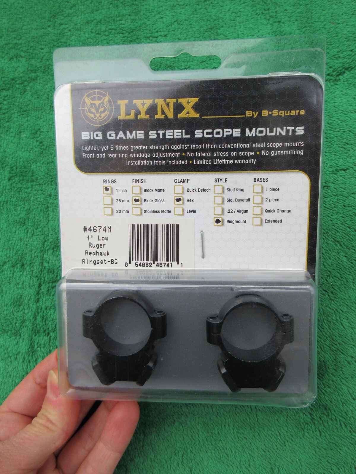 BSquare Lynx Big Game 1" Low Steel Scope Rings 4674N Ruger Redhawk