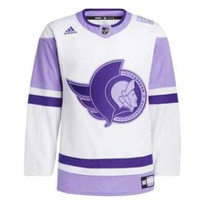 Ottawa Senators NHL Adidas Hockey Fights Cancer Jersey size 60 White Purple NWT 