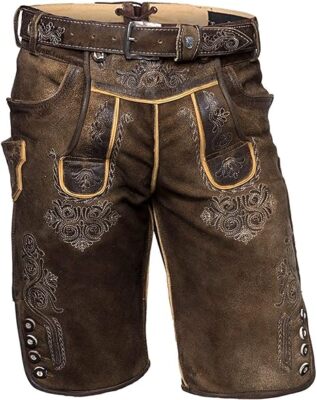 Kurze Herren Lederhose mit Gürtel, Dunkelbraun, Wildbockleder, Karl