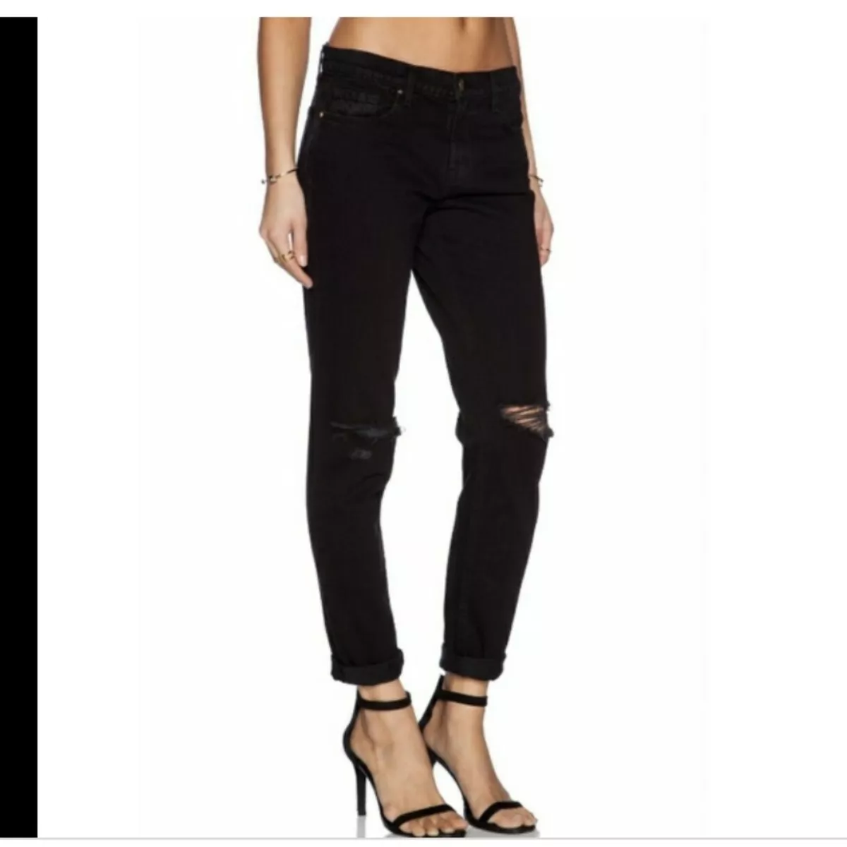 Size 26 UK 8 J Brand Black Jake Low Rise Slim Boyfriend Jeans NWT Distressed